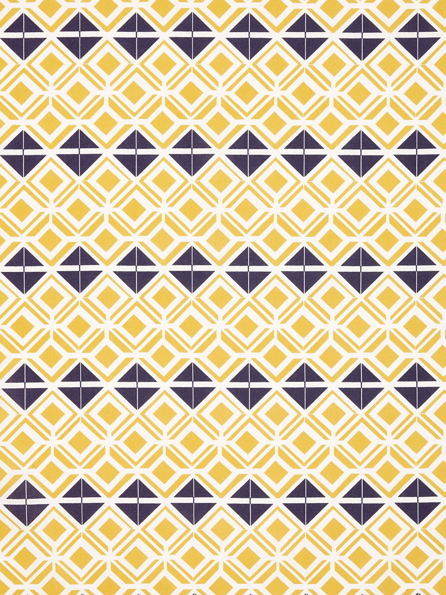 Glasswork Geometric Pattern Cotton Linen Fabric by the Meter in Maize Yellow & Aubergine Purple