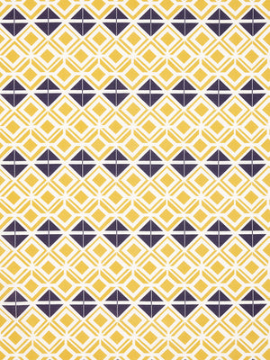 Glasswork Geometric Pattern Cotton Linen Fabric by the Meter in Maize Yellow & Aubergine Purple
