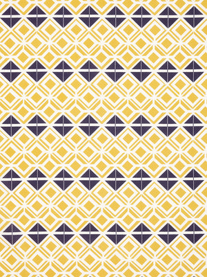 Glasswork Geometric Pattern Cotton Linen Fabric by the Meter in Maize Yellow & Aubergine Purple