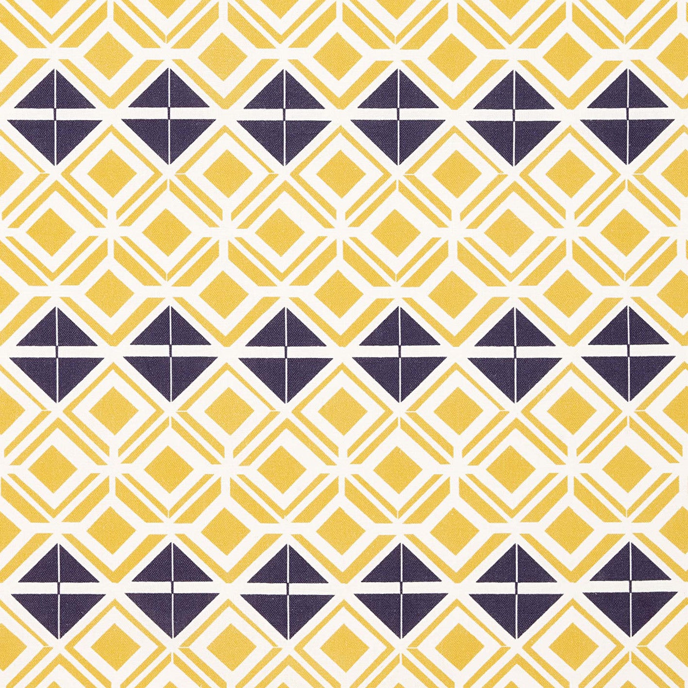 Glasswork Geometric Pattern Cotton Linen Fabric by the Meter in Maize Yellow & Aubergine Purple