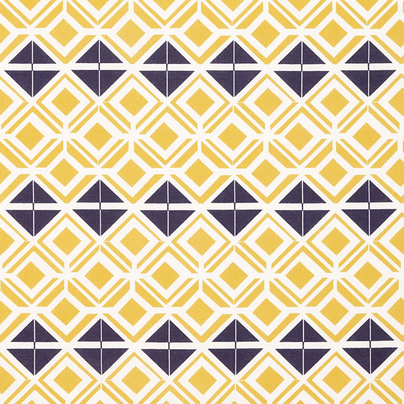 Glasswork Geometric Pattern Cotton Linen Fabric by the Meter in Maize Yellow & Aubergine Purple