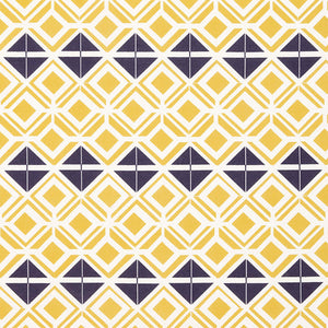 Glasswork Geometric Pattern Cotton Linen Fabric by the Meter in Maize Yellow & Aubergine Purple