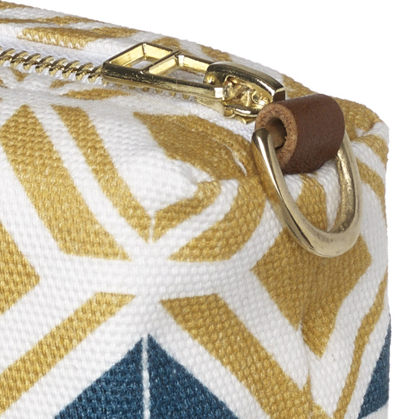Glasswork Geometric Pattern Canvas Toiletry Travel Bag - Gold / Petrol Blue perfect for all your cosmetics, shaving, wash kit ships from Canada