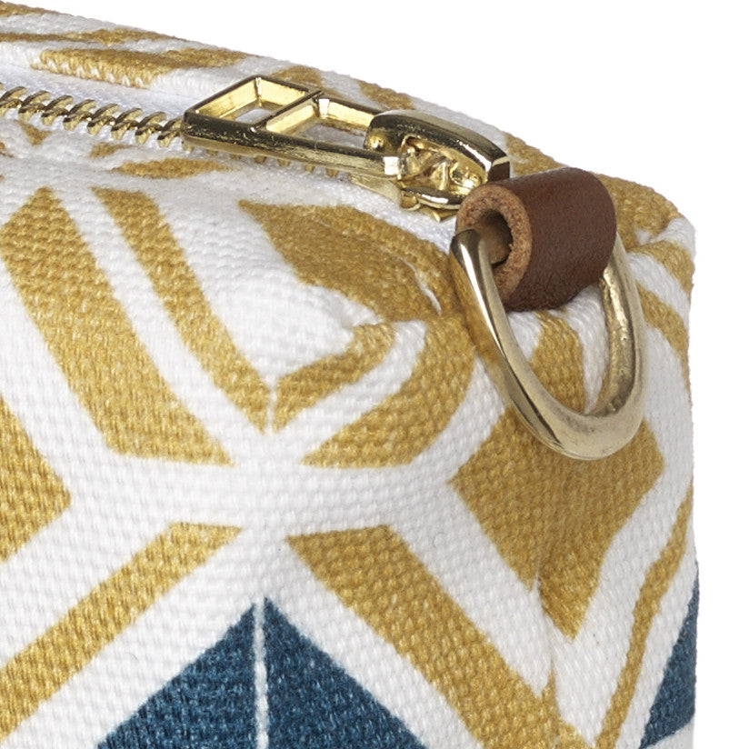 Glasswork Geometric Pattern Canvas Wash Bag - Gold / Petrol Blue