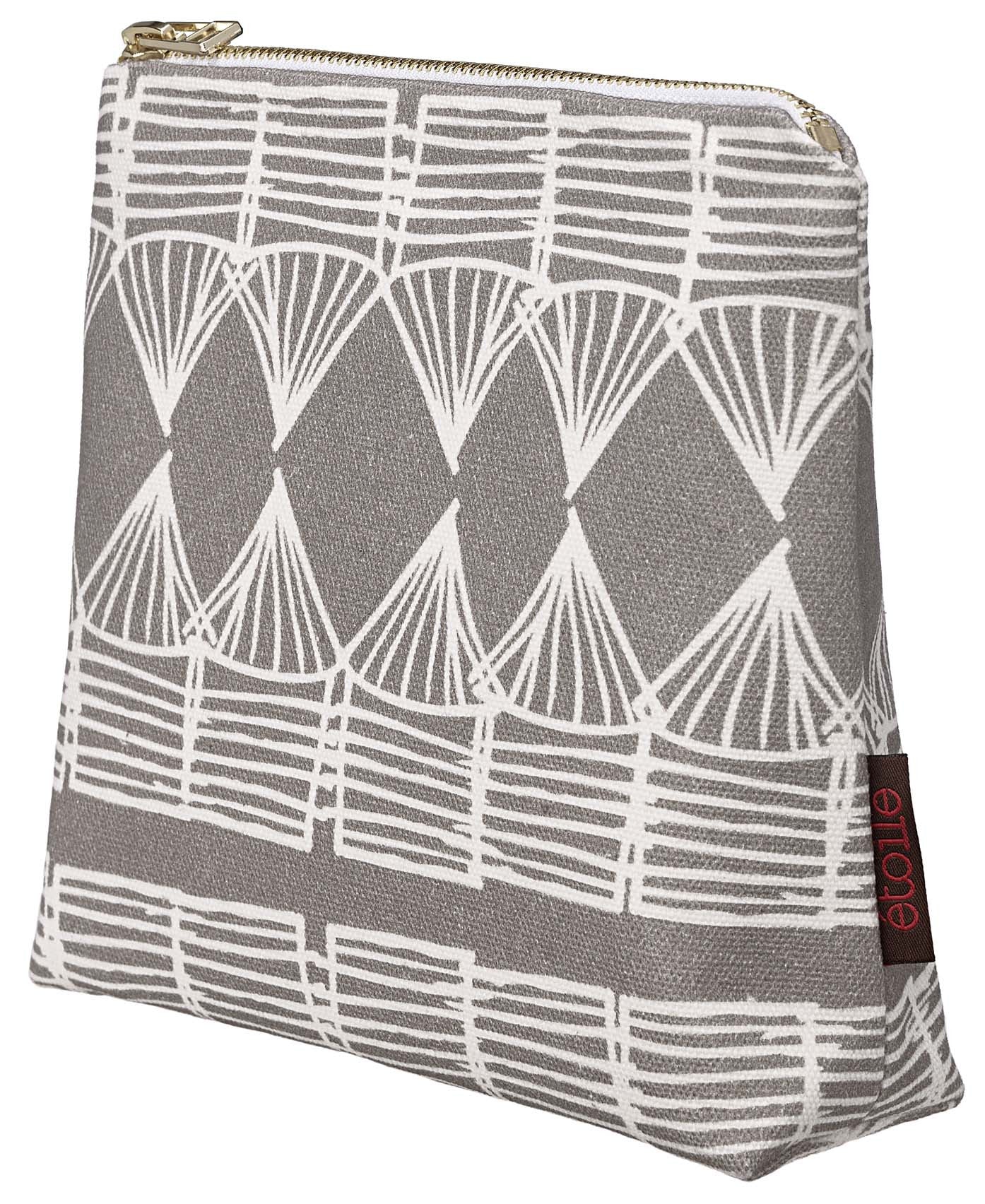 Tiki Huts Pattern Cotton Canvas Cosmetic Bag in Light Dove Grey