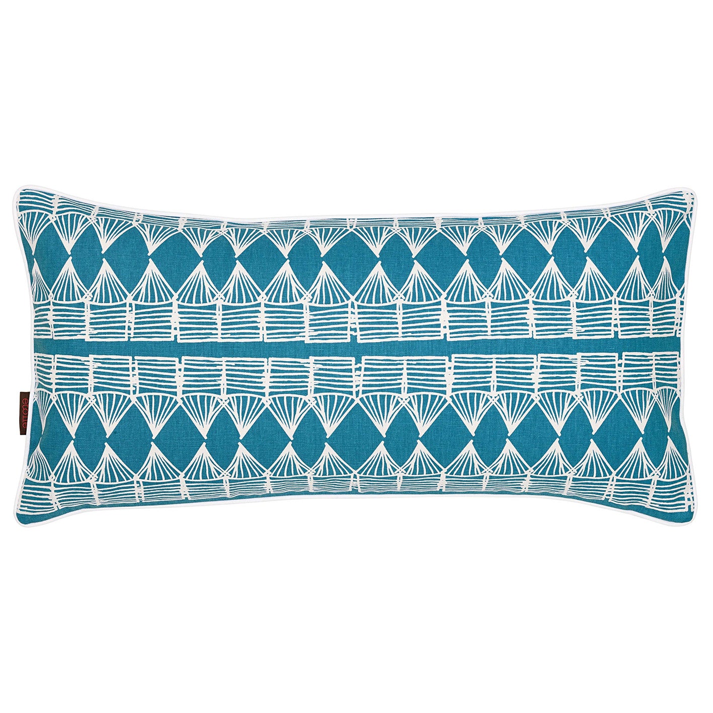 Tiki Huts Tropical Pattern Rectangle Lumbar Throw Pillow in Linen in Bright Turquoise Blue 30x60cm 12x24" Cushion ships from Canada worldwide including the USA