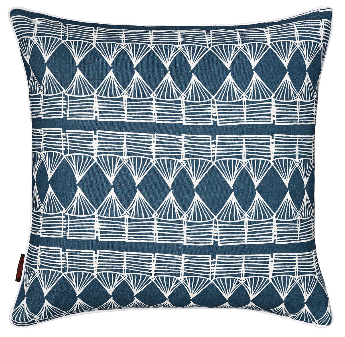 Tiki Huts Pattern Linen Cotton Throw Pillow Cushion in Dark Petrol Blue 45x45cm 18x18" ships from Canada worldwide including the USA