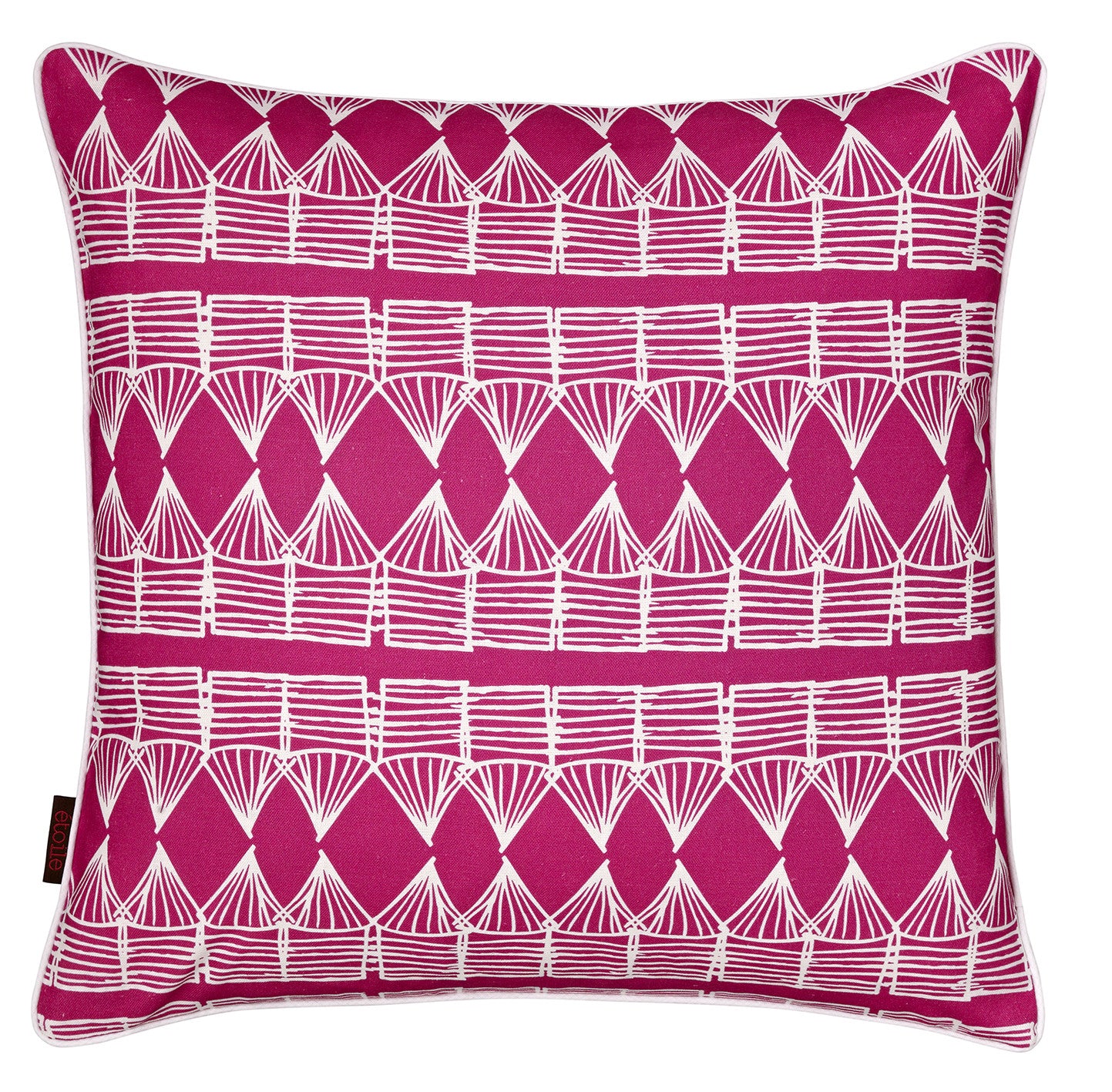 Tiki Huts Pattern Linen Cotton Throw Pillow in Hot Fuchsia Pink 45x45cm 18x18" Ships from Canada worldwide including the USA