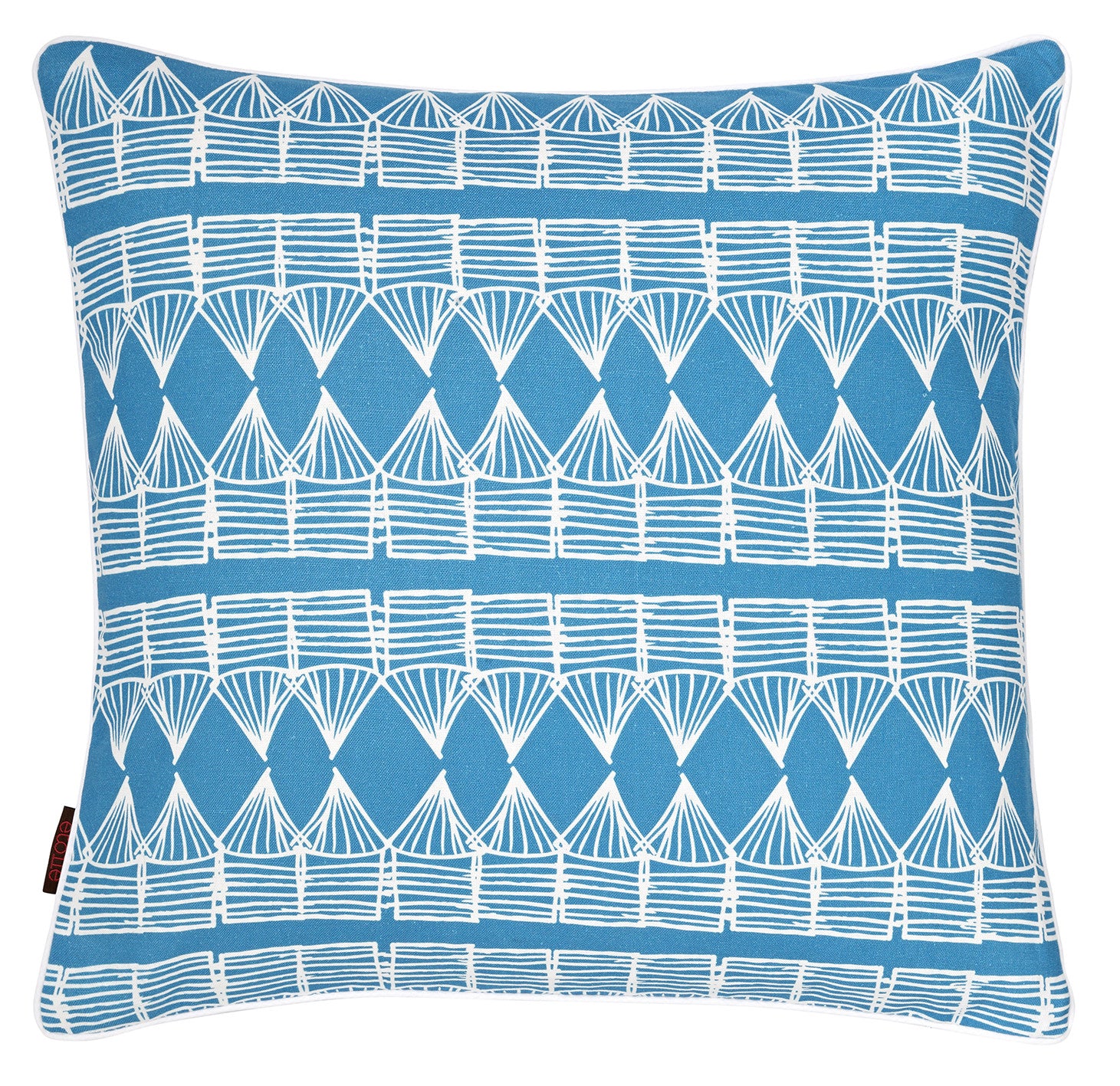 Tiki Huts Pattern Linen Throw Pillow Cushion in Bright Turquoise Blue 45x45cm 18x18" ships from Canada worldwide including the USA