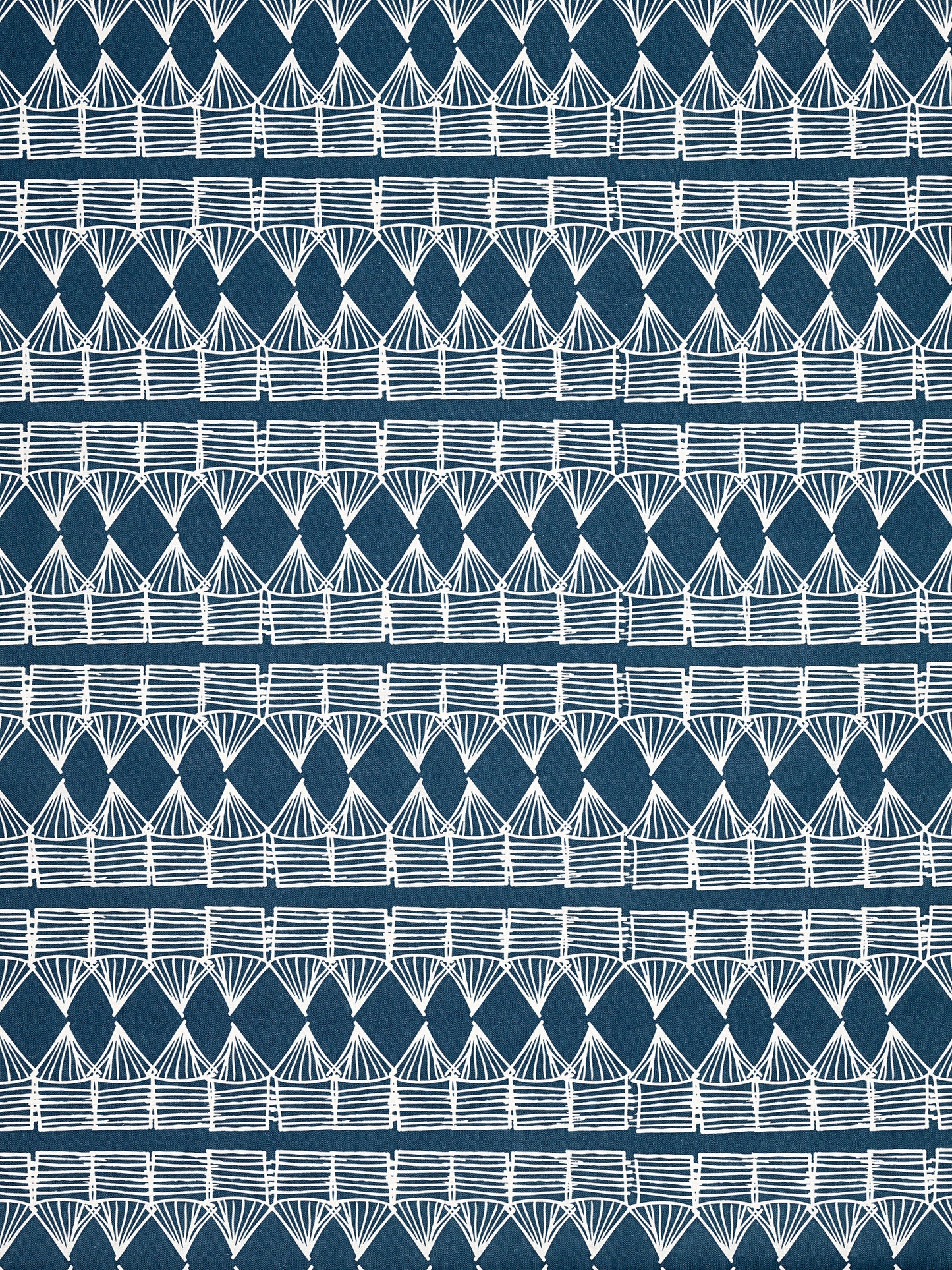 Tiki Huts Pattern Cotton Linen Designer Home Decor Fabric by the meter or by the yard in Dark Petrol Blue (Navy) for curtains, blinds, upholstery ships from Canada worldwide including USA