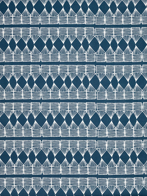 Tiki Huts Pattern Cotton Linen Designer Home Decor Fabric by the meter or by the yard in Dark Petrol Blue (Navy) for curtains, blinds, upholstery ships from Canada worldwide including USA