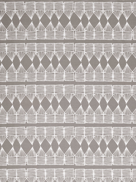 Tiki Huts Pattern Cotton Linen Designer Home Decor Fabric by the meter or by the yard for curtains, blinds, upholstery in Light Dove Grey ships from Canada USA
