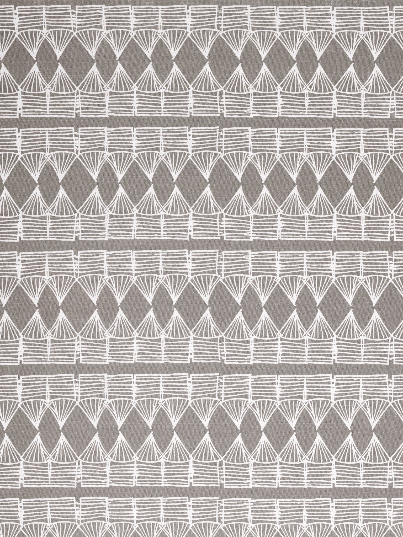 Tiki Huts Pattern Cotton Linen Designer Home Decor Fabric by the meter or by the yard for curtains, blinds, upholstery in Light Dove Grey ships from Canada USA