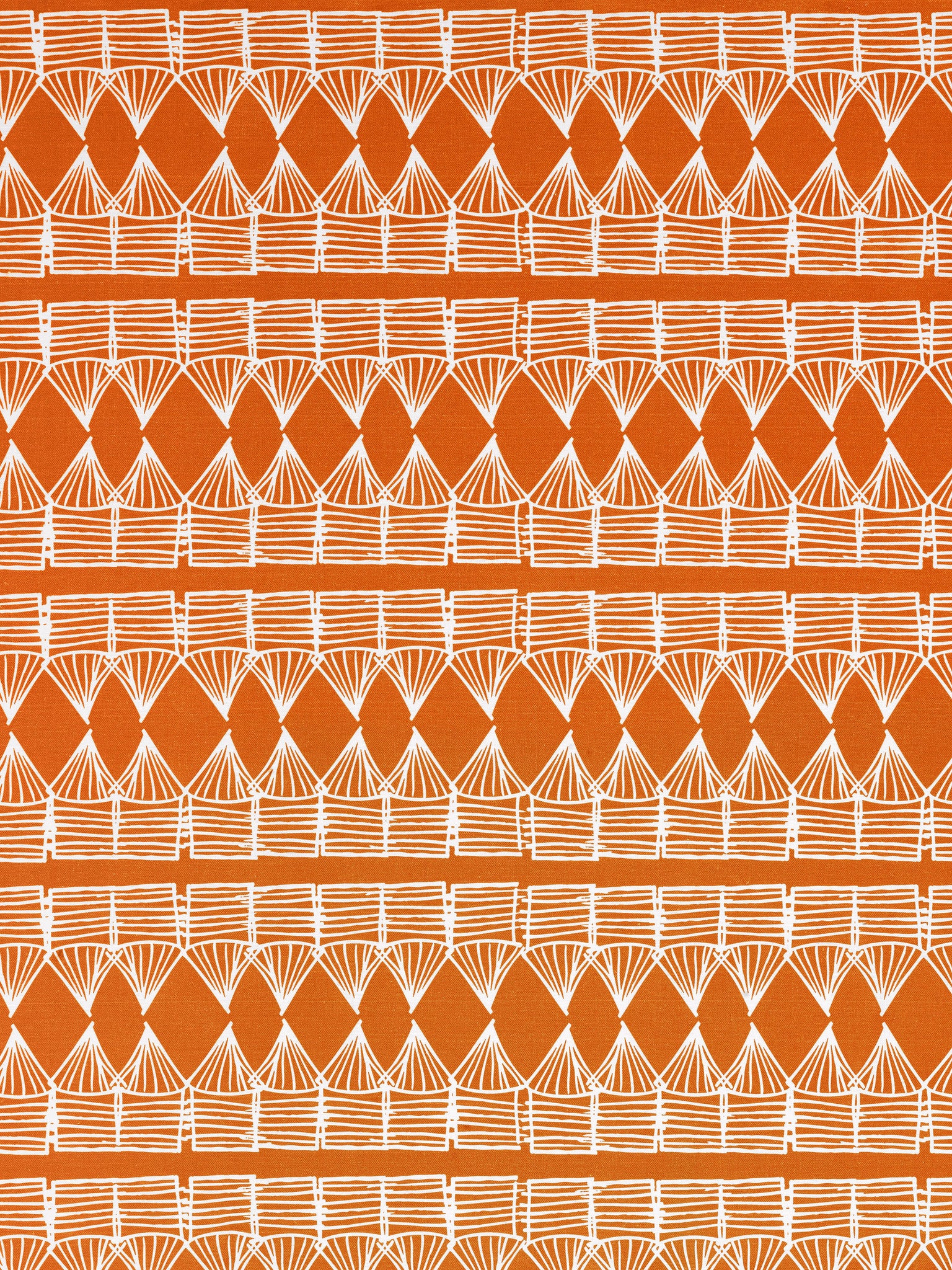 Tiki Huts Pattern Cotton Linen Home Decor Fabric by the meter or by the yard for curtains, blinds, upholstery in Bright Pumpkin Orange ships from Canada (USA)