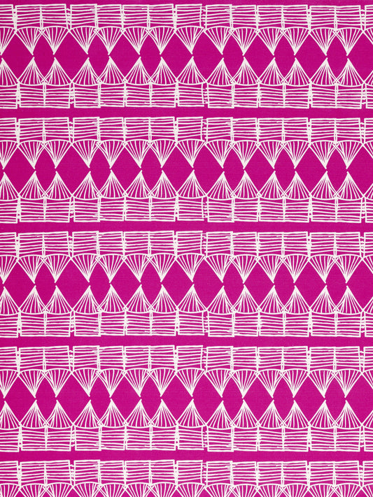 Tiki Huts Pattern Cotton Linen Home Decor Fabric by the meter or by the yard for curtains, blinds, upholstery in Bright Fuchsia Pink ships from Canada (USA)