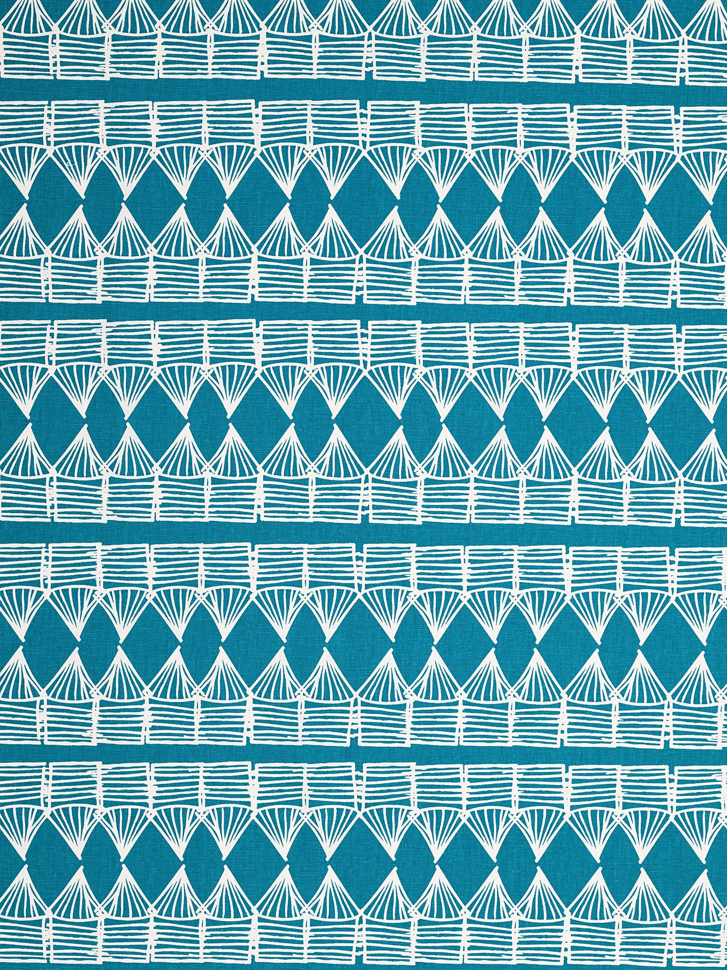 Tiki Huts Pattern Cotton Linen Home Decor Fabric by the meter or by the yard in Bright Turquoise Blue for curtains, blinds, upholstery ships from Canada (USA)
