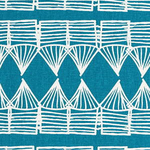 Tiki Huts Pattern Cotton Linen Home Decor Fabric by the meter or by the yard in Bright Turquoise Blue for curtains, blinds, upholstery ships form Canada (USA)