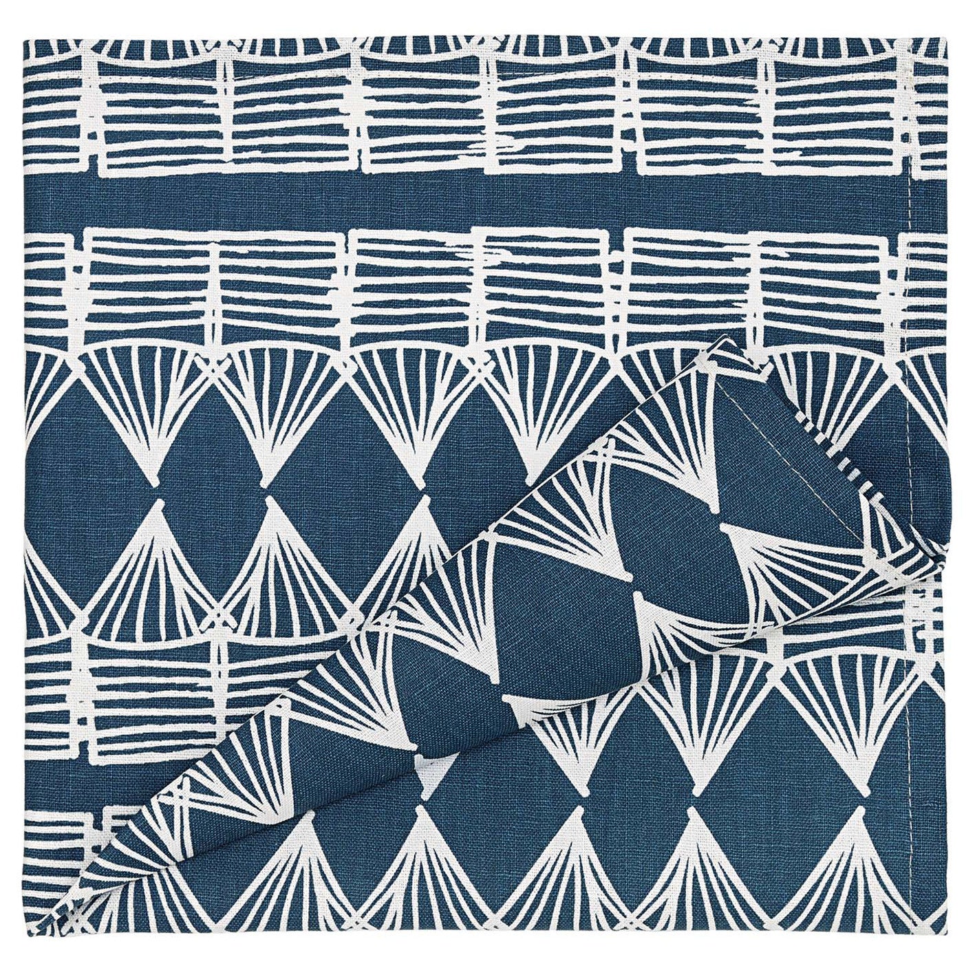 Tiki Huts Patterned Linen Napkins in Dark Petrol Blue