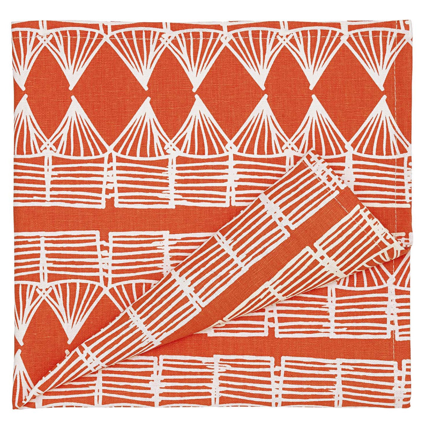 Tiki Huts Pattern Cotton Linen Napkin in Bright Orange