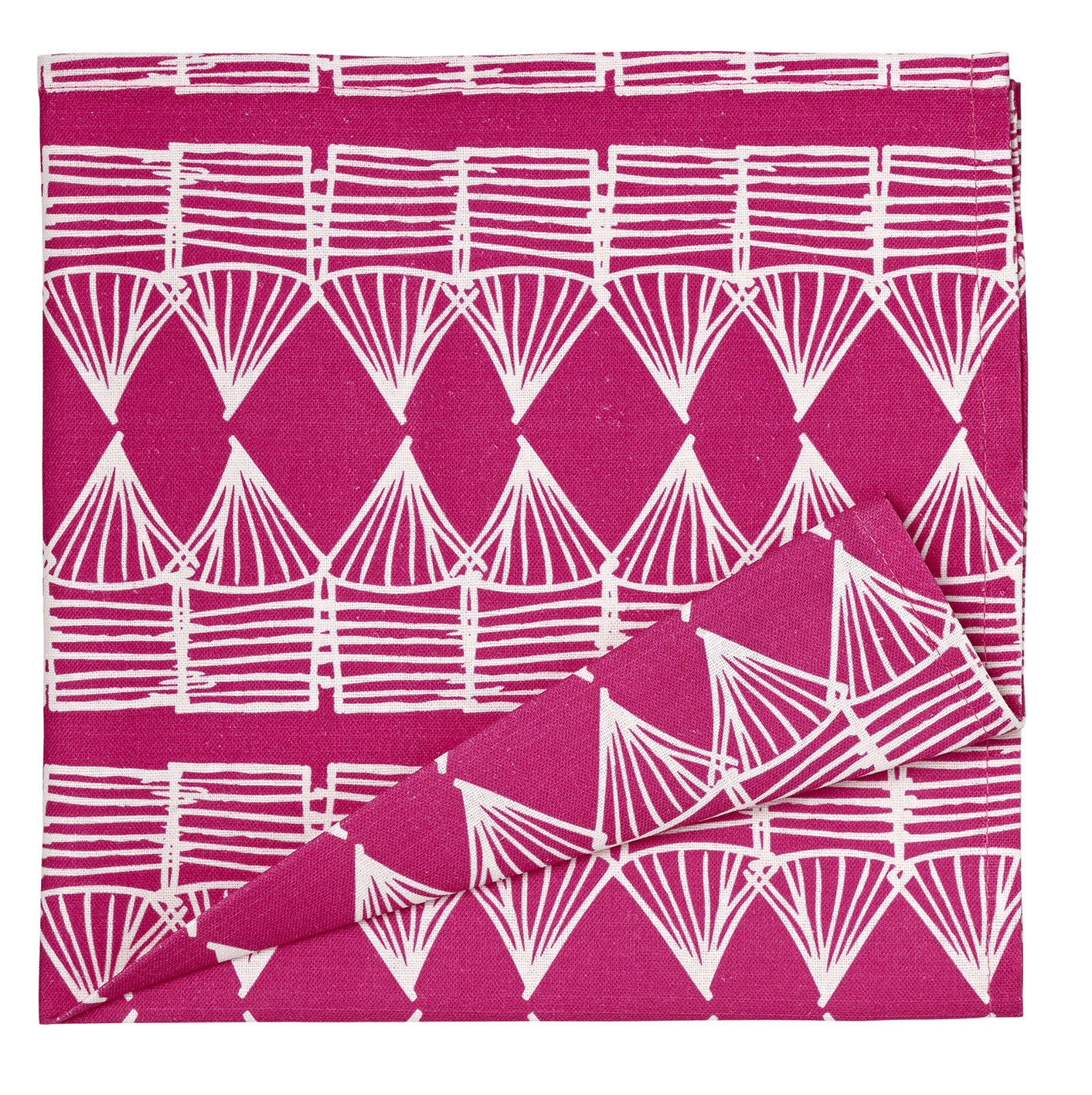 Tiki Huts Patterned Cotton Linen Napkins in Hot Fuchsia Pink