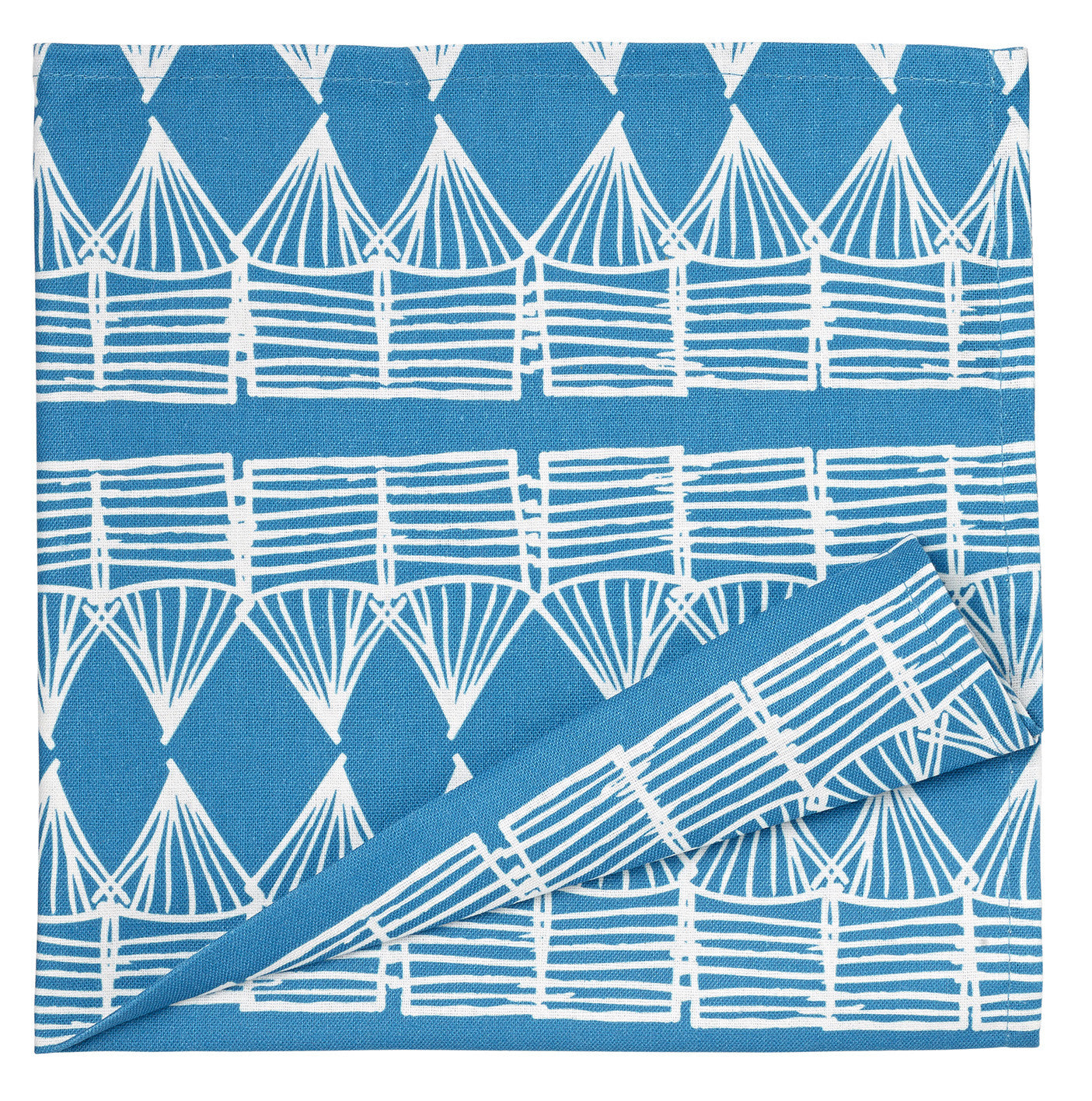 Tiki Huts Patterned Cotton Linen Napkins in Turquoise Blue