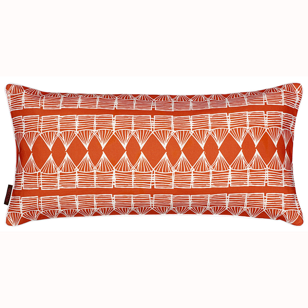 Tiki Huts Pattern Rectangle Linen Cushion in Bright Pumpkin Orange 30x60cm