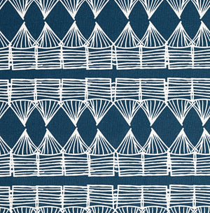 Tiki Huts Pattern Cotton Linen Home Decor Fabric by the meter or by the yard in Dark Petrol Blue (Navy) for curtains, blinds, upholstery ships from Canada (USA)