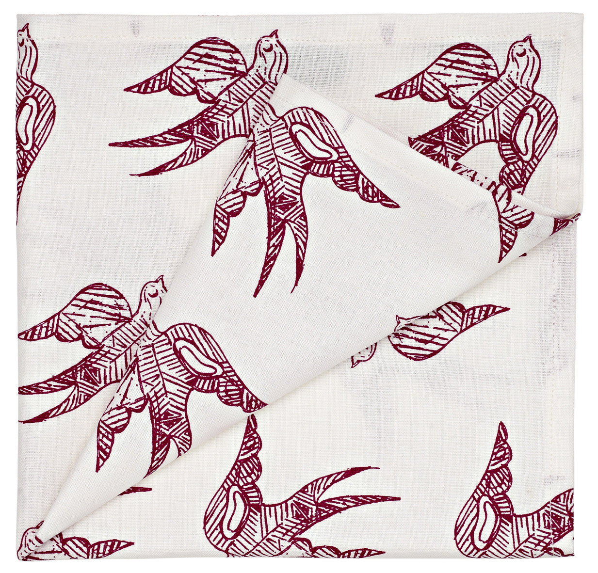 Katia Swallow Pattern Linen Cotton Napkins in Vermilion Red