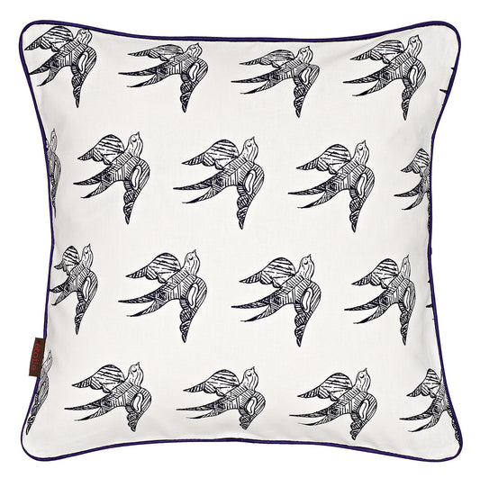 Katia Swallow Bird Pattern Linen Throw Pillow in Dark Aubergine Purple 45x45cm 18x18" Ships from Canada to USA