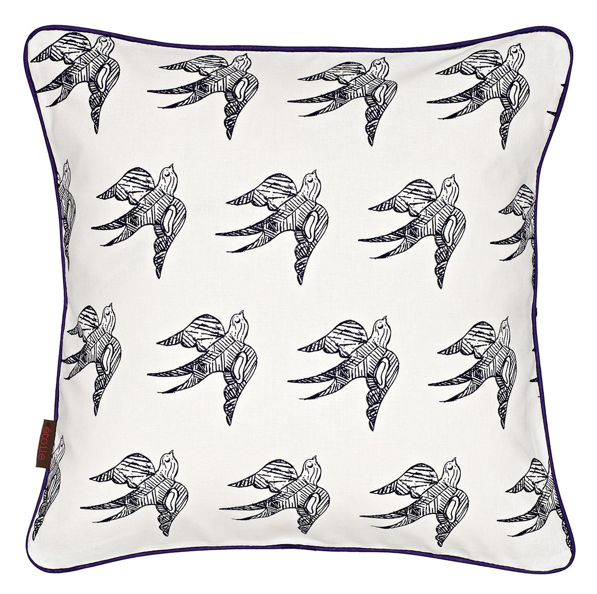 Katia Swallow Bird Pattern Linen Throw Pillow in Dark Aubergine Purple 45x45cm 18x18" Ships from Canada to USA