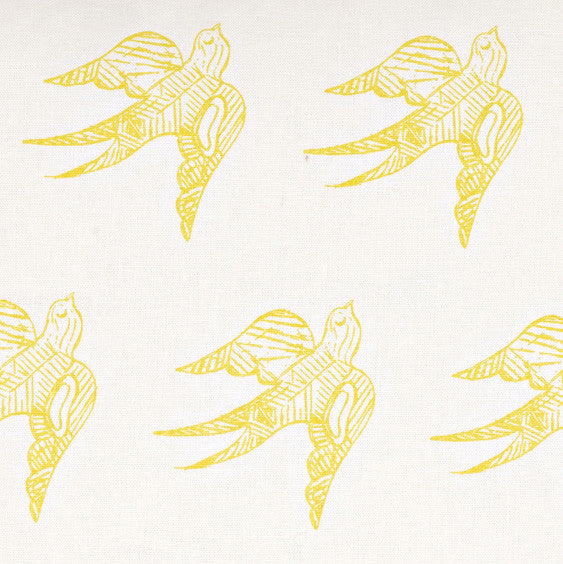 Katia Swallow Bird Pattern Linen Cotton Home Decor Fabric by the Meter or the yard in Bright Maize Yellow for curtains, blinds or upholstery ships form Canada (USA)
