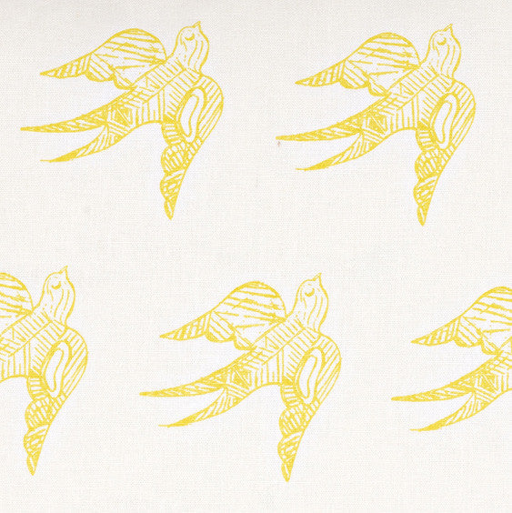 Katia Swallow Bird Pattern Linen Cotton Home Decor Fabric by the Meter or the yard in Maize Yellow Bright for curtains, blinds, upholstery ships from canada (USA)