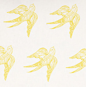 Katia Swallow Bird Pattern Linen Cotton Home Decor Fabric by the Meter or the yard in Bright Maize Yellow for curtains, blinds or upholstery ships form Canada (USA)