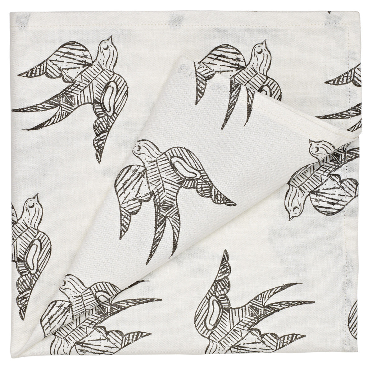 Katia Swallow Pattern Linen Napkins in Stone Grey