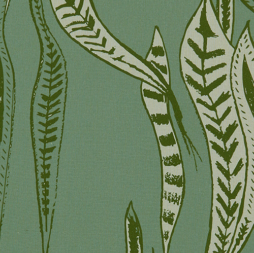 Kelp pattern home interior fabric for curtains, blinds and upholstery in Sea Foam and Olive Green ships from Canada to USA cotton linen