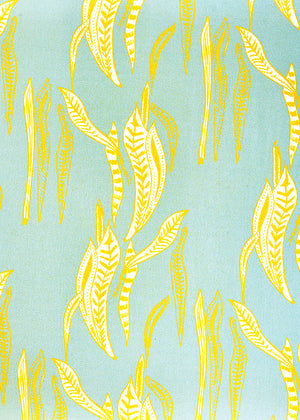 Kelp Home decor interior fabric for curtains, blinds, upholstery in Pale winter blue and mustard yellow ships from Canada worldwide including the USA