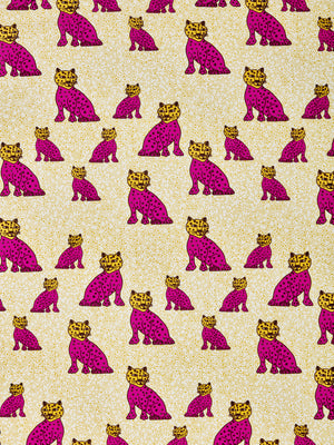 Graphic Leopard Pattern Printed Linen Cotton Canvas Designer Home Decor Fabric by the meter or by the yard for curtains, blinds, upholstery in Fuchsia Pink & Mustard Yellow ships from Canada (USA)