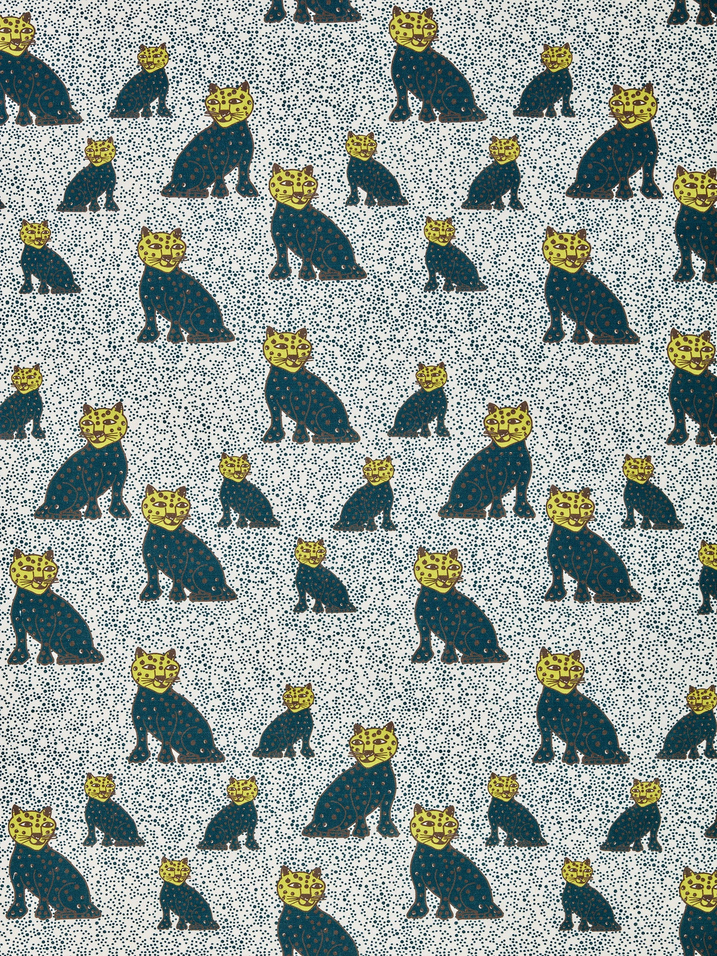 Graphic Leopard Pattern Printed Linen Cotton Canvas Home Decor Fabric by the meter or by the yard for curtains, blinds or upholstery in Petrol Blue and Chartreuse Yellow ships from Canada (USA)