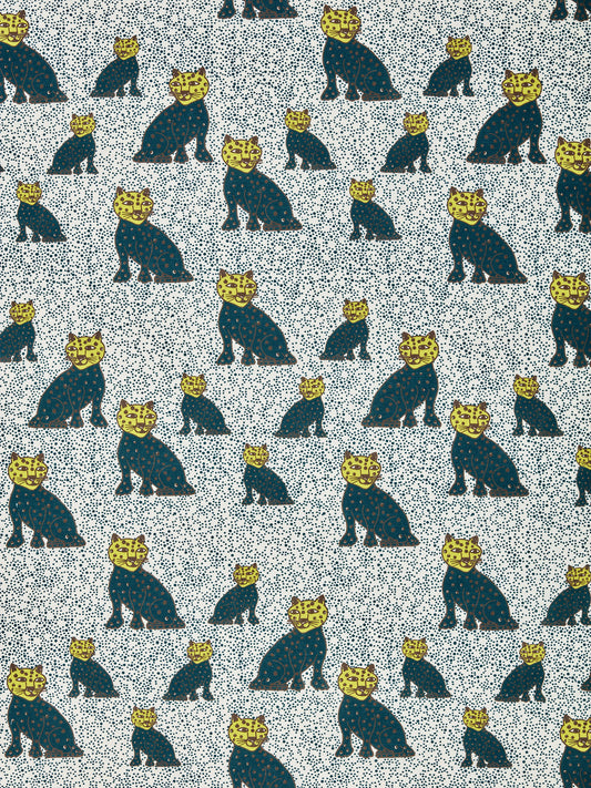 Graphic Leopard Pattern Printed Linen Cotton Canvas Home Decor Fabric by the meter or by the yard for curtains, blinds or upholstery in Petrol Blue and Chartreuse Yellow ships from Canada (USA)