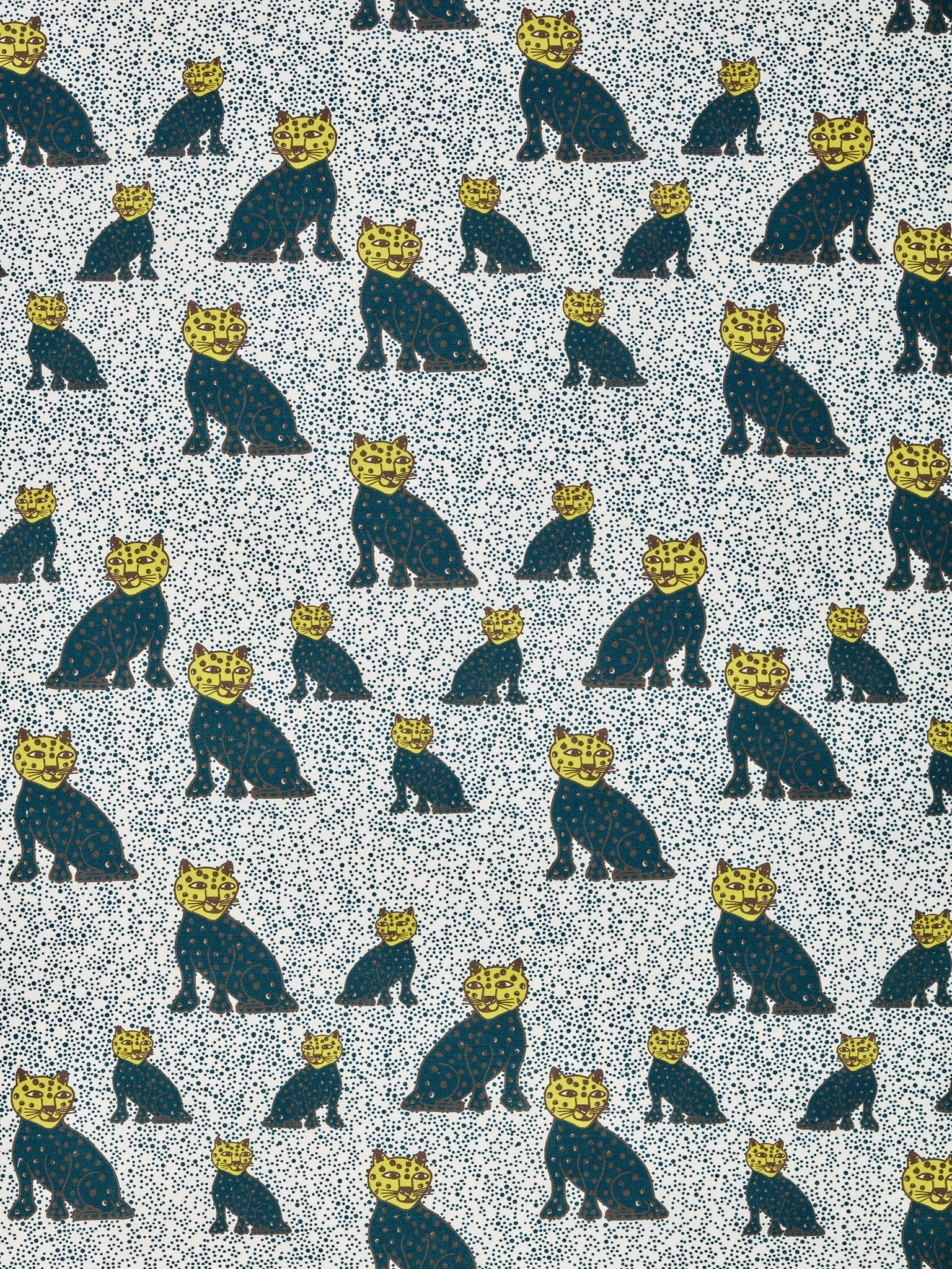 Graphic Leopard Pattern Printed Linen Cotton Canvas Home Decor Fabric by the meter or by the yard for curtains, blinds or upholstery in Petrol Blue and Chartreuse Yellow ships from Canada (USA)