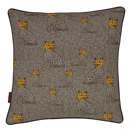 Graphic Leopard Pattern Linen Union Printed Decorative Throw Pillow in Dove Grey & Saffron Yellow 45x45cm (18x18")