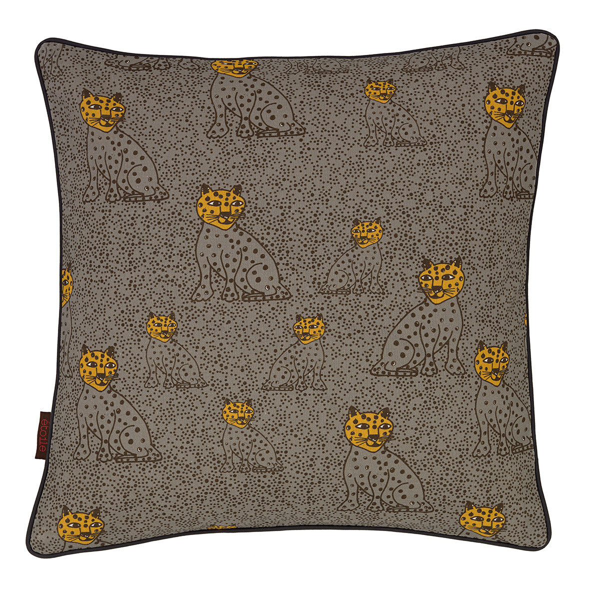 Graphic Leopard Pattern Linen Union Printed Decorative Throw Pillow in Dove Grey & Saffron Yellow 45x45cm (18x18")