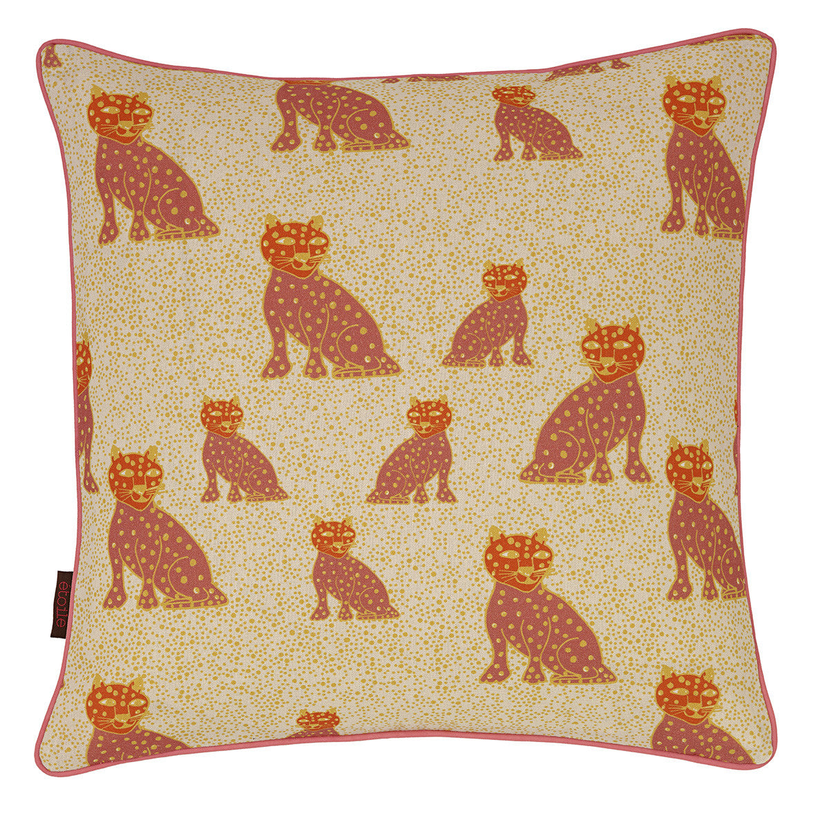 Graphic Leopard Pattern Linen Union Printed Decorative Throw Pillow in Coral Pink, Pumpkin and Mustard Yellow 45x45cm (18x18")