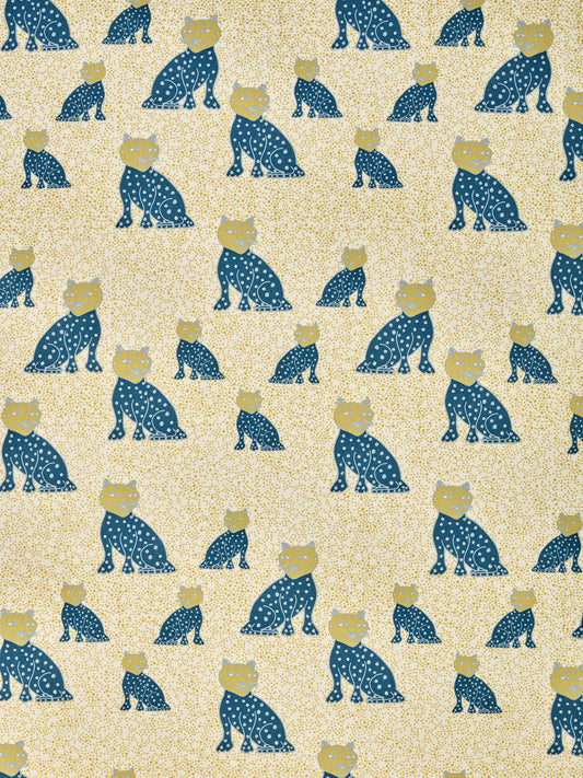 Graphic Leopard Pattern Printed Linen Cotton Canvas Home Decor Fabric by the meter or by the yard for curtains, blinds, upholstery in Petrol Blue, Winter Blue and Mustard Yellow ships from Canada (USA)