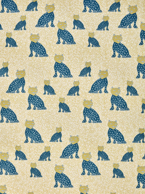 Graphic Leopard Pattern Printed Linen Cotton Canvas Home Decor Fabric by the meter or by the yard for curtains, blinds, upholstery in Petrol Blue, Winter Blue and Mustard Yellow ships from Canada (USA)