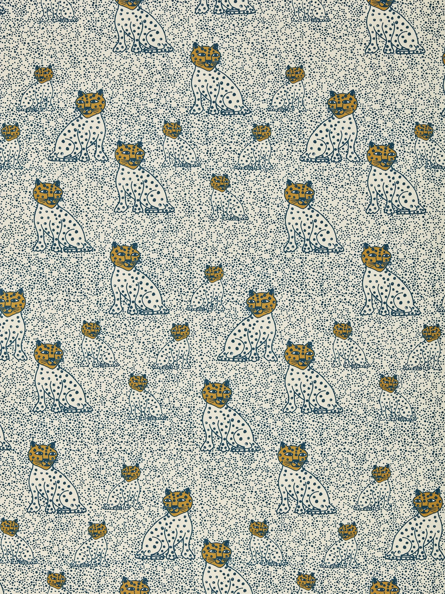 Graphic Leopard Pattern Printed Linen Cotton Canvas Home Decor Fabric in Petrol Blue and Gold for curtains, blinds, upholstery ships from Canada (USA)