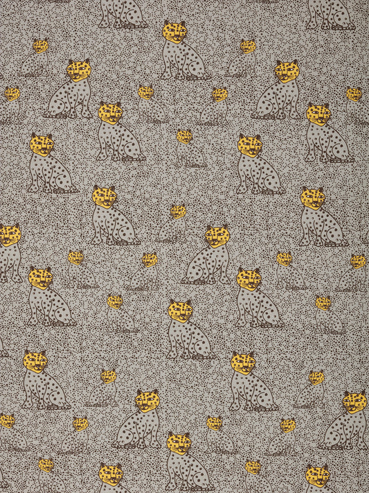 Graphic Leopard Pattern Printed Linen Cotton Canvas Home Decor Fabric by the meter or the yard for curtains, blinds and upholstery in Light Dove Grey & Saffron Yellow ships from Canada (USA)