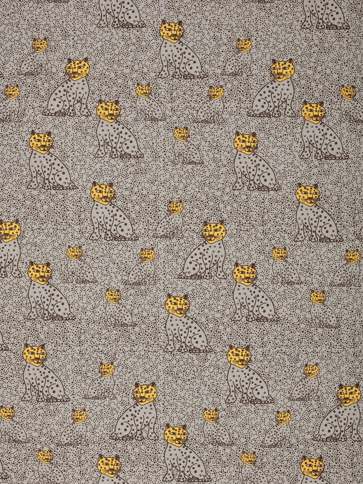 Graphic Leopard Pattern Printed Linen Cotton Canvas Home Decor Fabric by the meter or the yard for curtains, blinds and upholstery in Light Dove Grey & Saffron Yellow ships from Canada (USA)