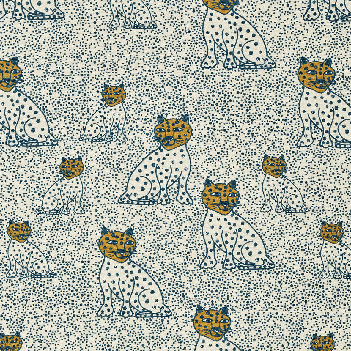 Graphic Leopard Pattern Printed Linen Cotton Canvas Home Decor Fabric in Petrol Blue and Gold for curtains, blinds, upholstery ships from Canada (USA)