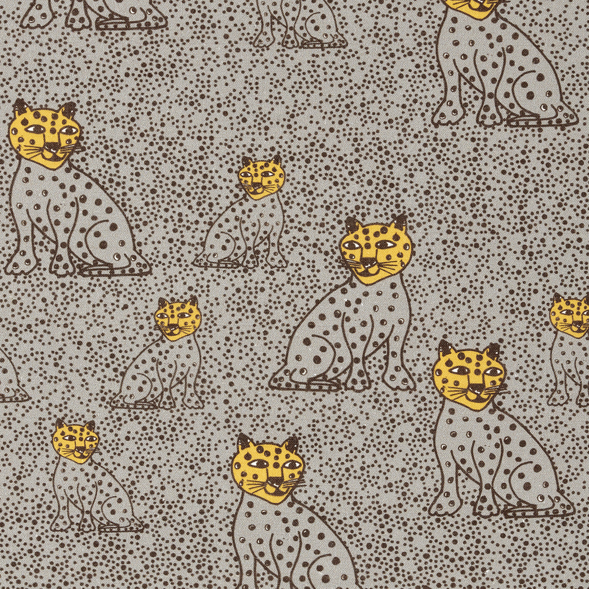 Graphic Leopard Pattern Printed Linen Cotton Canvas Home Decor Fabric by the meter or the yard for curtains, blinds and upholstery in Light Dove Grey & Saffron Yellow ships from Canada (USA)